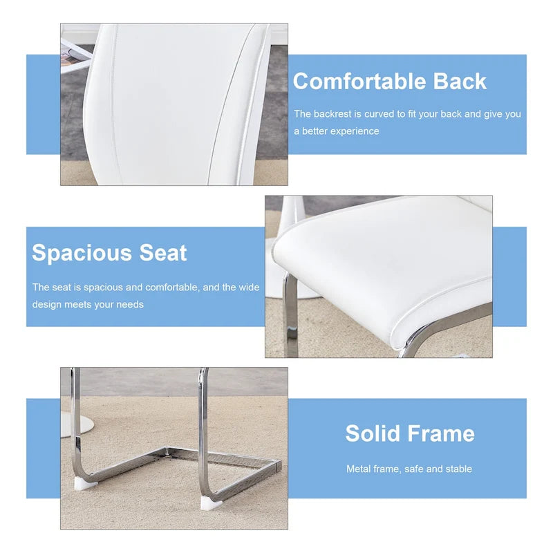 Lot de 2 Chaises de Salle à Manger Modernes avec Dossier en PU, Assise en Mousse Haute Densité et Pieds en Métal Courbés, pour Salle à Manger, Salon, Chambre à Coucher