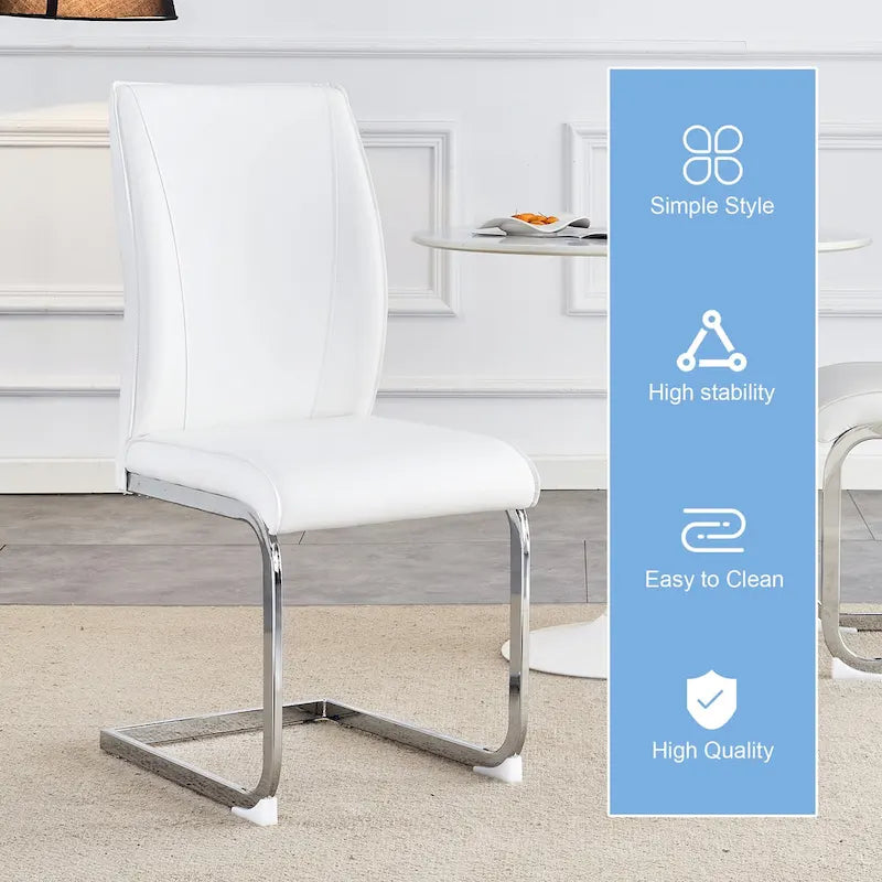 Lot de 2 Chaises de Salle à Manger Modernes avec Dossier en PU, Assise en Mousse Haute Densité et Pieds en Métal Courbés, pour Salle à Manger, Salon, Chambre à Coucher
