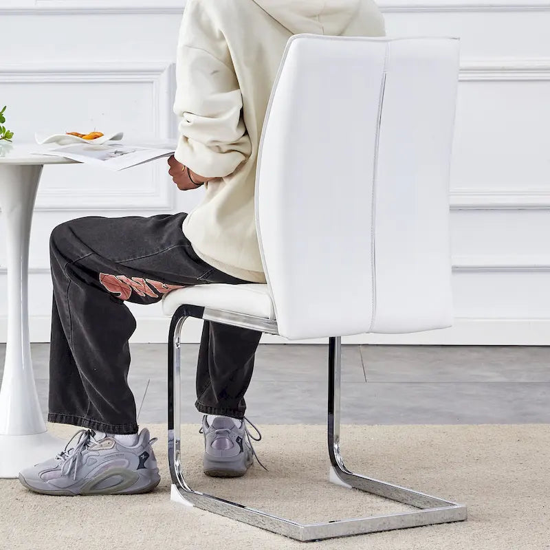 Lot de 2 Chaises de Salle à Manger Modernes avec Dossier en PU, Assise en Mousse Haute Densité et Pieds en Métal Courbés, pour Salle à Manger, Salon, Chambre à Coucher