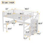 Lit mezzanine Queen Size avec bureau en L et ports USB - Lit mezzanine haut en métal avec armoire et étagères LED réglables pour adolescents