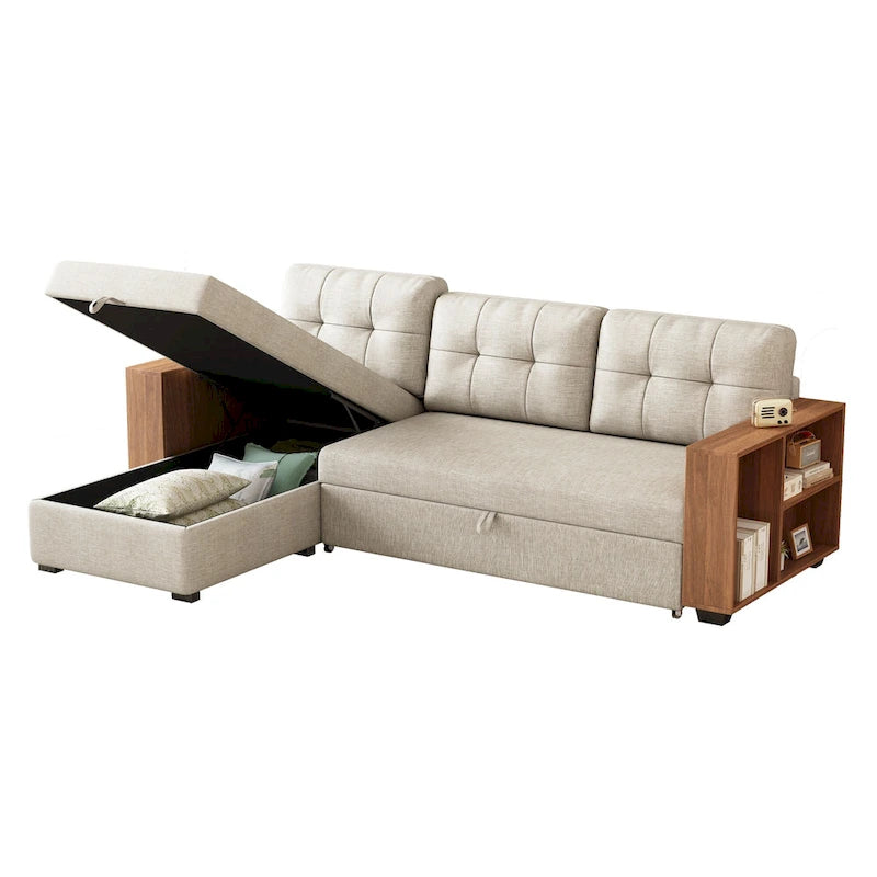 GDFStudio - Canapé d'angle convertible Vinnas avec lit gigogne et méridienne de rangement caché