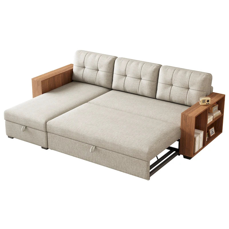 GDFStudio - Canapé d'angle convertible Vinnas avec lit gigogne et méridienne de rangement caché