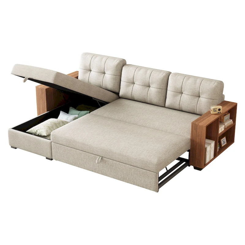 GDFStudio - Canapé d'angle convertible Vinnas avec lit gigogne et méridienne de rangement caché