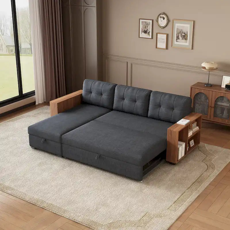 GDFStudio - Canapé d'angle convertible Vinnas avec lit gigogne et méridienne de rangement caché