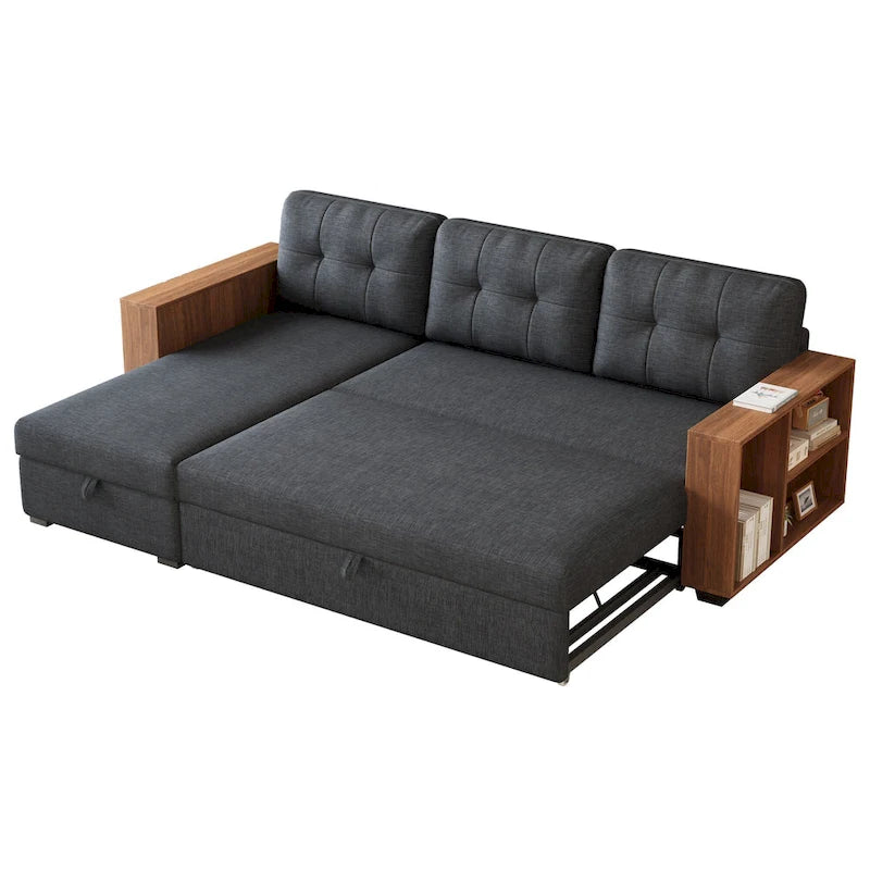 GDFStudio - Canapé d'angle convertible Vinnas avec lit gigogne et méridienne de rangement caché