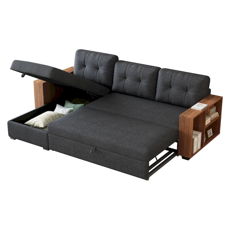 GDFStudio - Canapé d'angle convertible Vinnas avec lit gigogne et méridienne de rangement caché