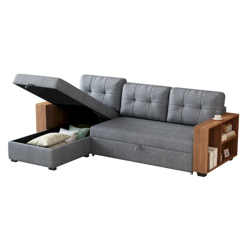 GDFStudio - Canapé d'angle convertible Vinnas avec lit gigogne et méridienne de rangement caché