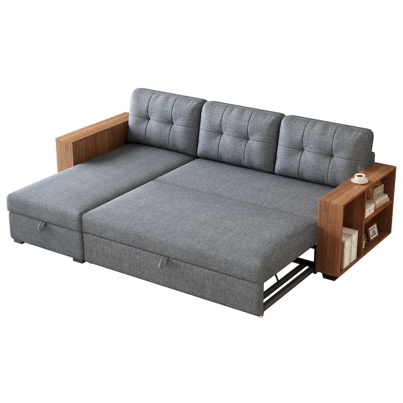 GDFStudio - Canapé d'angle convertible Vinnas avec lit gigogne et méridienne de rangement caché