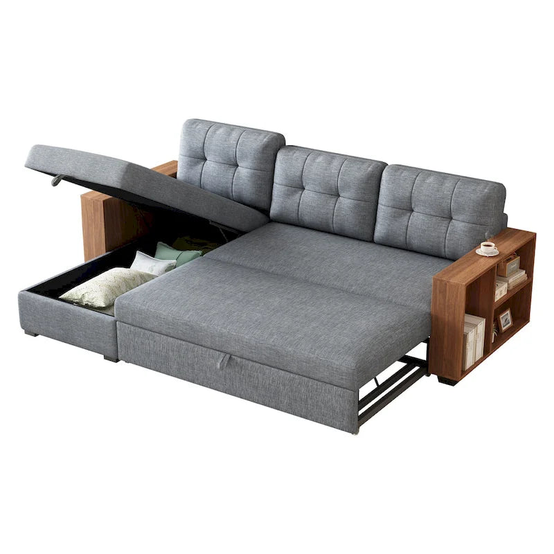 GDFStudio - Canapé d'angle convertible Vinnas avec lit gigogne et méridienne de rangement caché