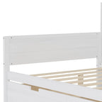 Lit de repos double en bois avec étagères de rangement, deux tiroirs et un bureau, blanc antique