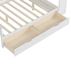 Lit de repos double en bois avec étagères de rangement, deux tiroirs et un bureau, blanc antique