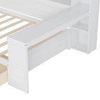 Lit de repos double en bois avec étagères de rangement, deux tiroirs et un bureau, blanc antique