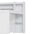 Lit de repos double en bois avec étagères de rangement, deux tiroirs et un bureau, blanc antique