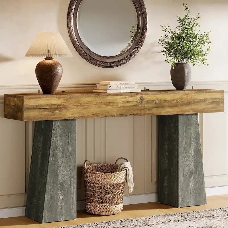 Table d'entrée de ferme, table console de canapé en bois de 63 pouces de long