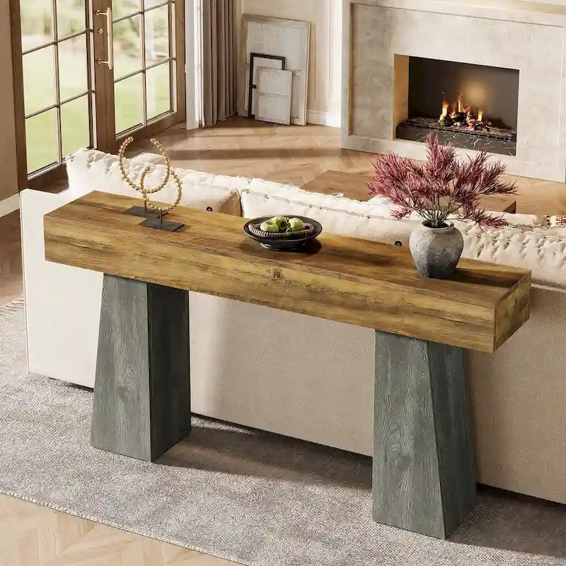 Table d'entrée de ferme, table console de canapé en bois de 63 pouces de long