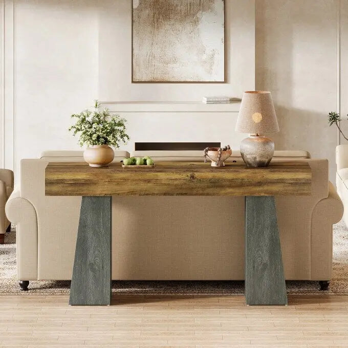 Table d'entrée de ferme, table console de canapé en bois de 63 pouces de long