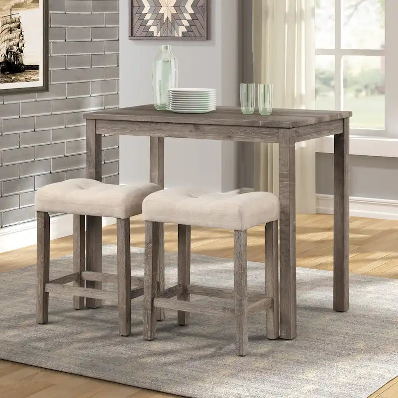 Ensemble de salle à manger 3 pièces à hauteur de comptoir, petite table de salle à manger d'appartement et ensembles de chaises avec tabourets rembourrés capitonnés pour la cuisine