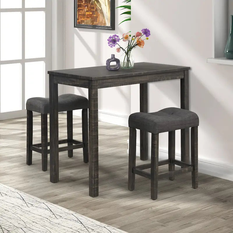 Ensemble de salle à manger 3 pièces à hauteur de comptoir, petite table de salle à manger d'appartement et ensembles de chaises avec tabourets rembourrés capitonnés pour la cuisine