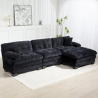 120.87 Canapé sectionnel convertible en L en chenille avec pouf