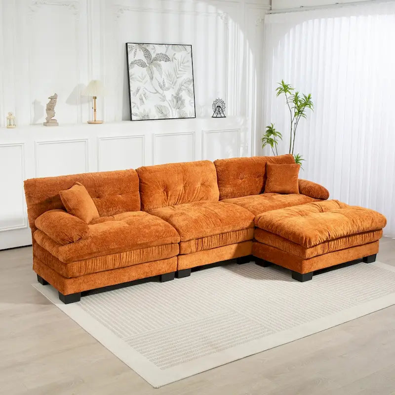 120.87 Canapé sectionnel convertible en L en chenille avec pouf
