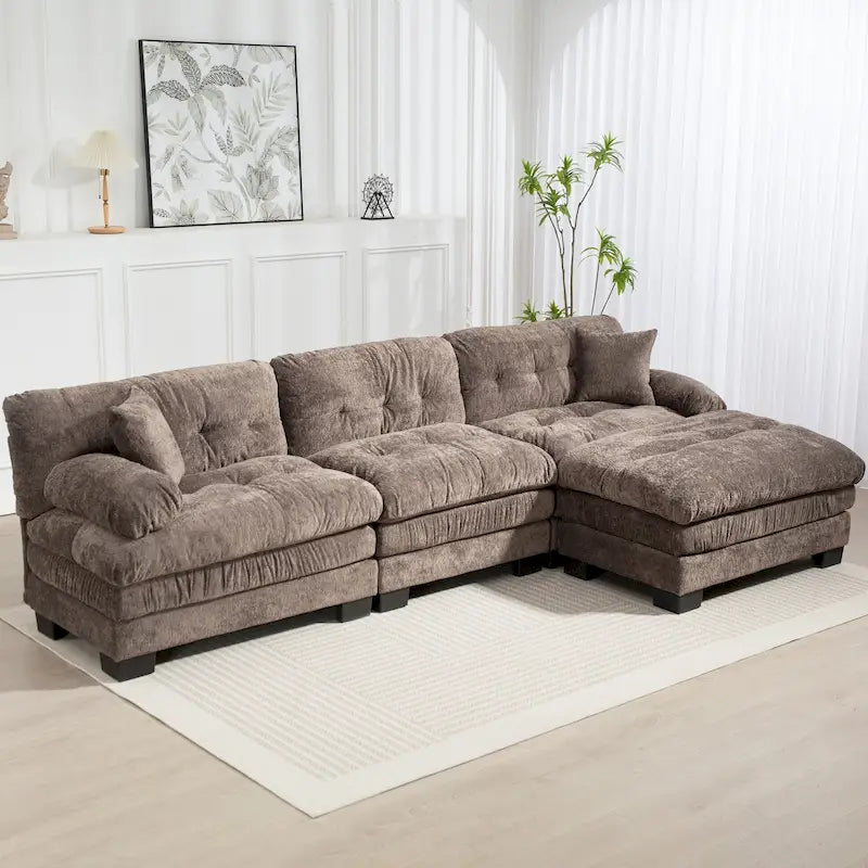 120.87 Canapé sectionnel convertible en L en chenille avec pouf