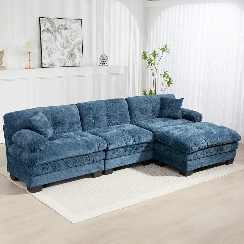 120.87 Canapé sectionnel convertible en L en chenille avec pouf