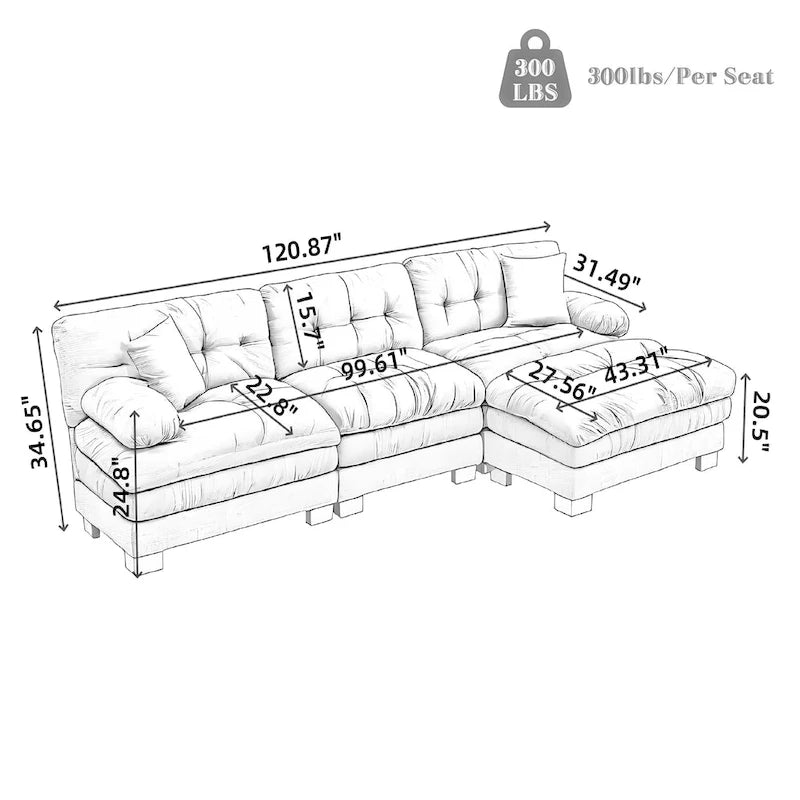 120.87 Canapé sectionnel convertible en L en chenille avec pouf