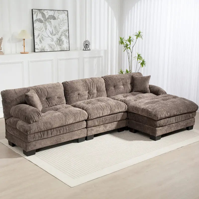 120.87 Canapé sectionnel convertible en L en chenille avec pouf