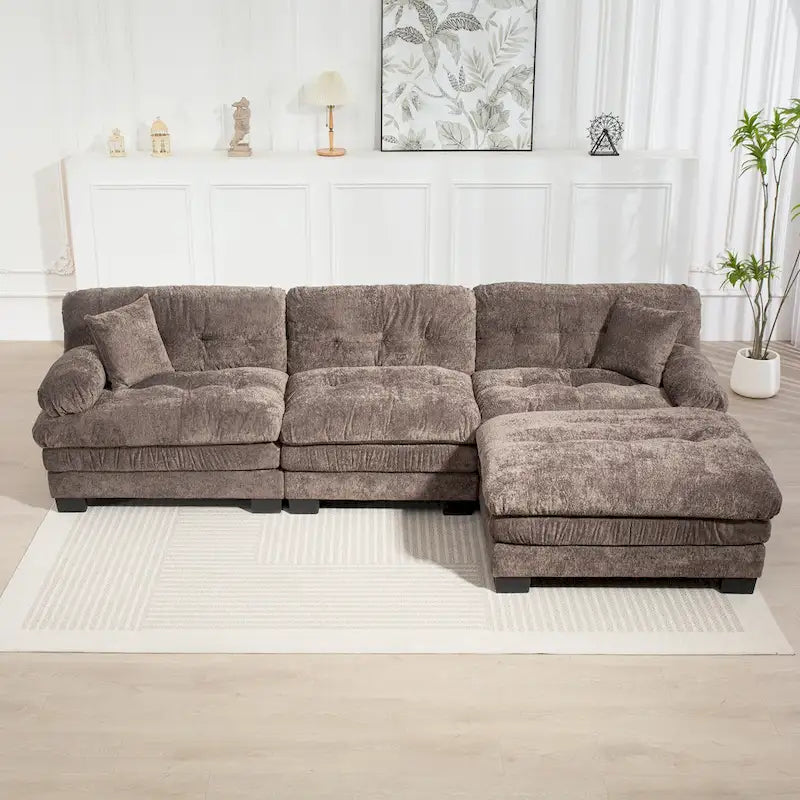 120.87 Canapé sectionnel convertible en L en chenille avec pouf
