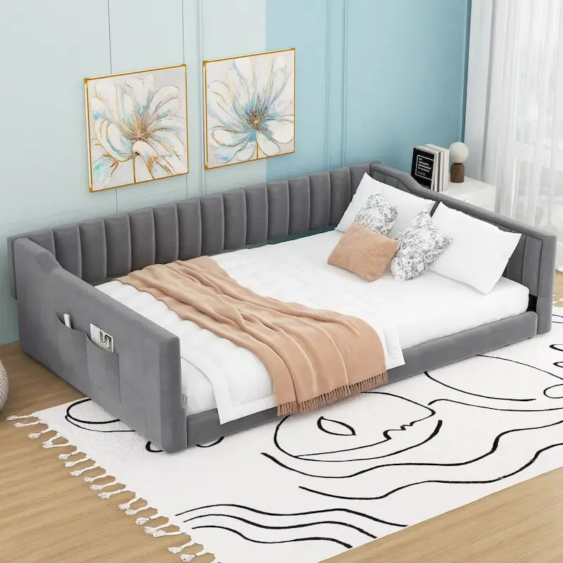 Lit de repos double XL en velours avec rangement