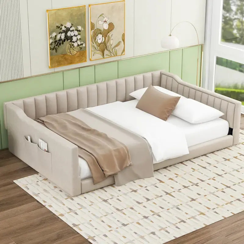 Lit de repos double XL en velours avec rangement