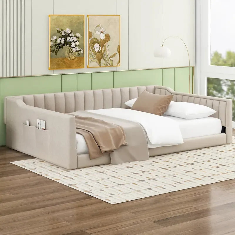 Lit de repos double XL en velours avec rangement