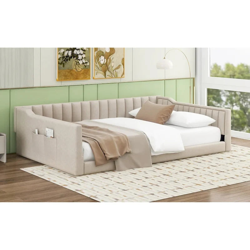 Lit de repos double XL en velours avec rangement
