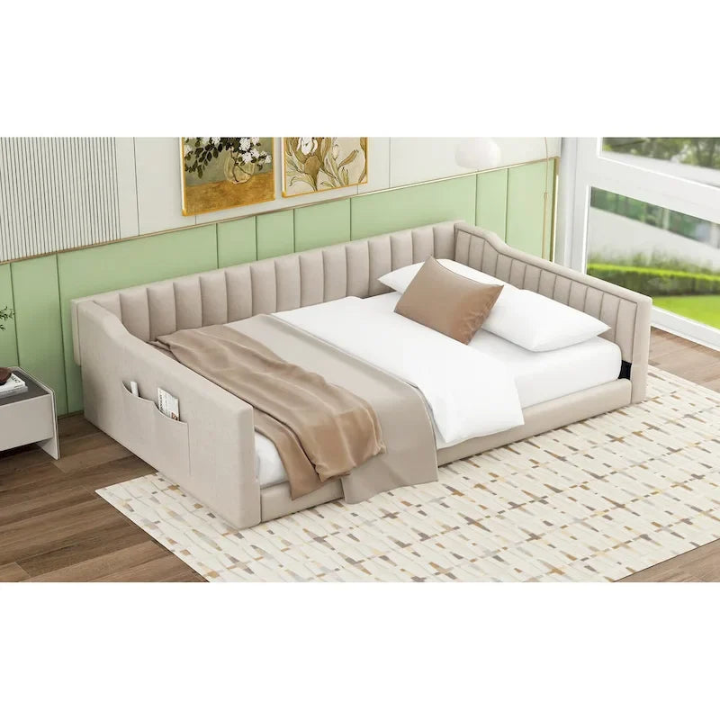 Lit de repos double XL en velours avec rangement