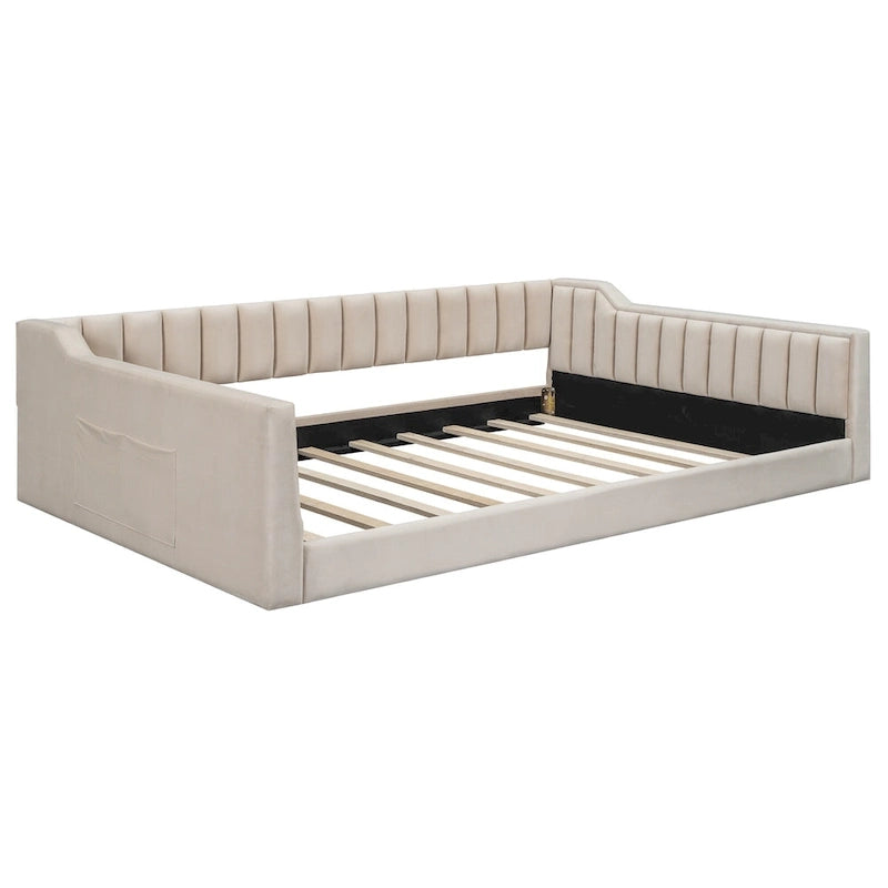 Lit de repos double XL en velours avec rangement