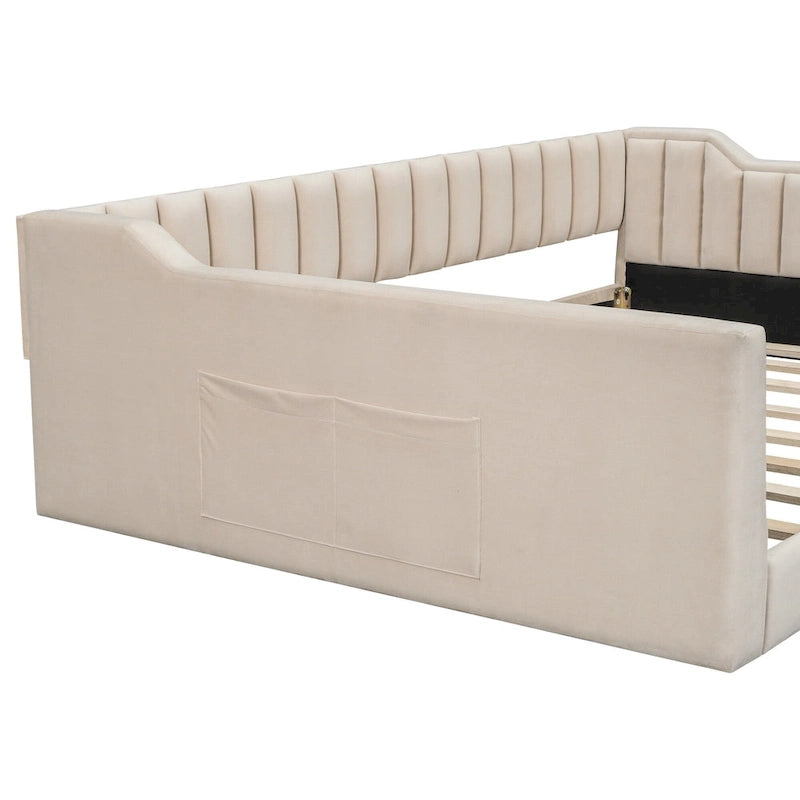 Lit de repos double XL en velours avec rangement