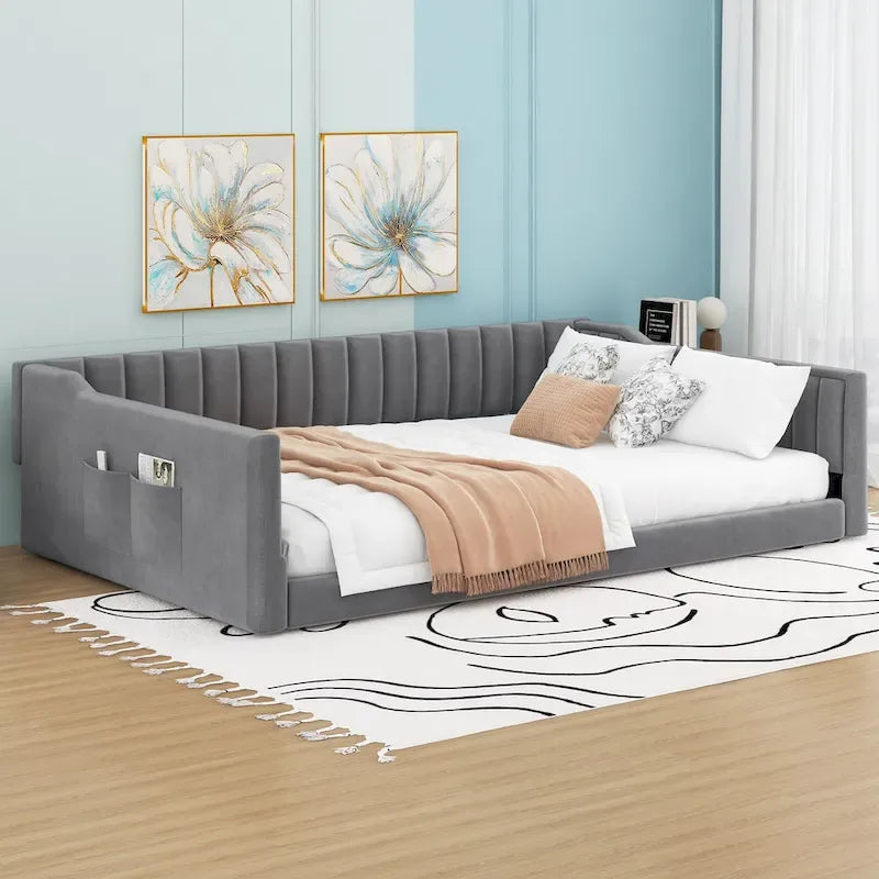 Lit de repos double XL en velours avec rangement
