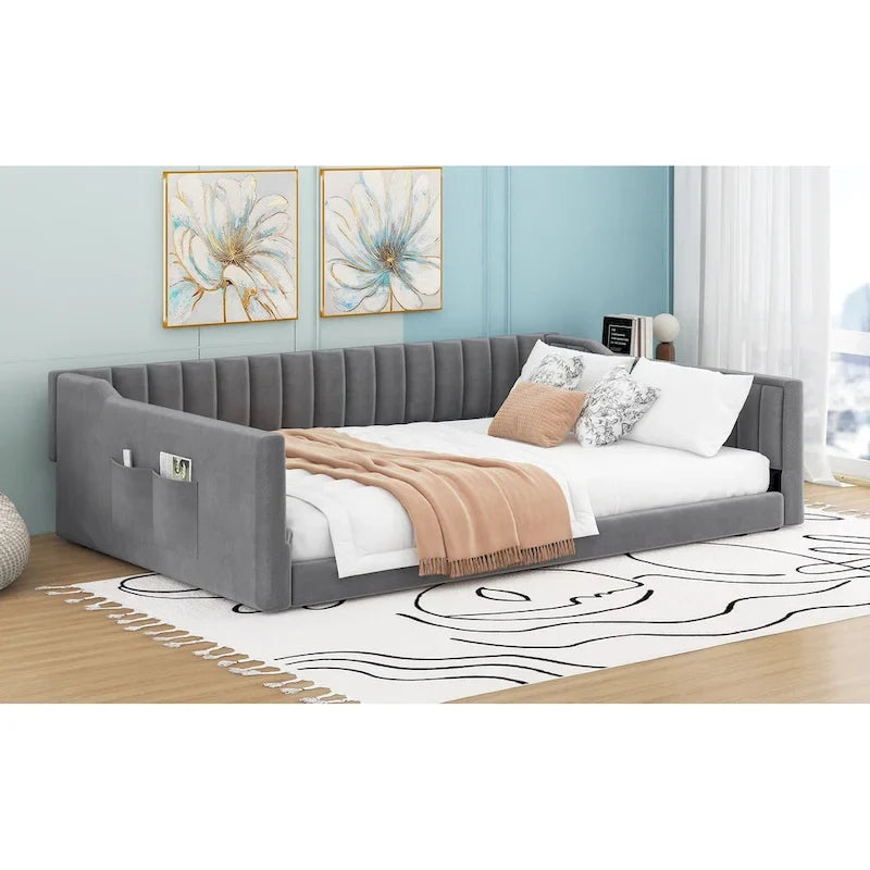 Lit de repos double XL en velours avec rangement