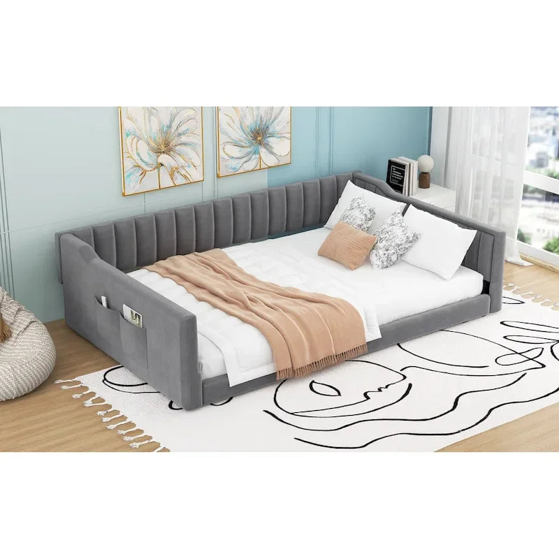 Lit de repos double XL en velours avec rangement