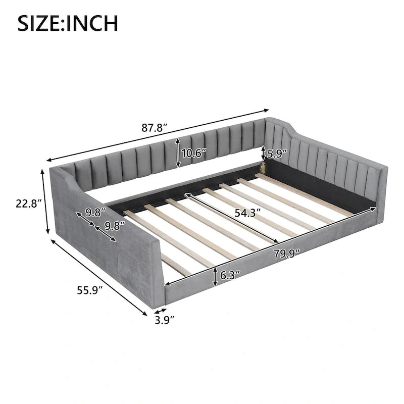 Lit de repos double XL en velours avec rangement