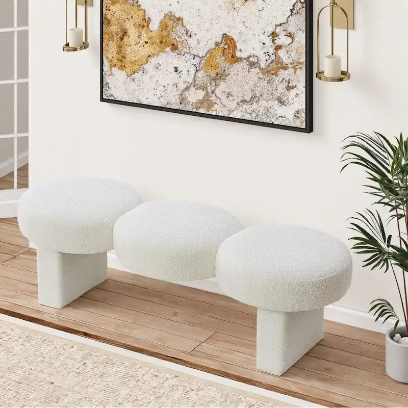 Banc de chambre rembourré en bouclette 56,3W pour entrée ou pied de lit - 56,3L x 19,7P x 17,7H