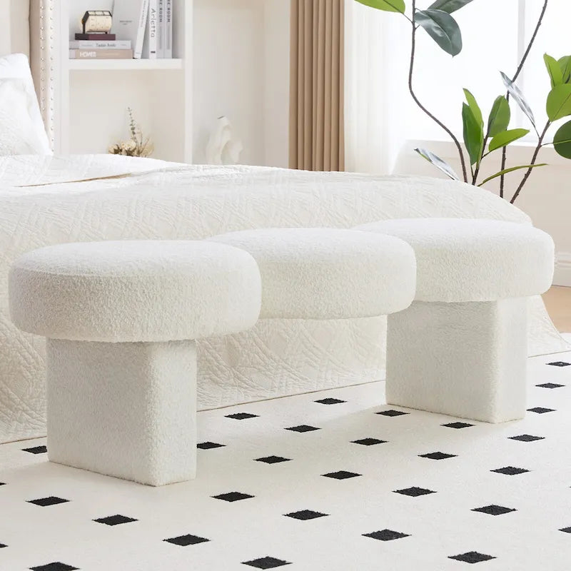 Banc de chambre rembourré en bouclette 56,3W pour entrée ou pied de lit - 56,3L x 19,7P x 17,7H