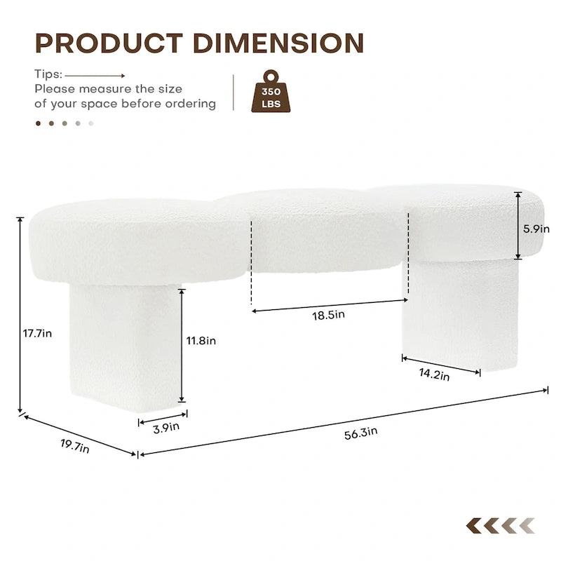 Banc de chambre rembourré en bouclette 56,3W pour entrée ou pied de lit - 56,3L x 19,7P x 17,7H