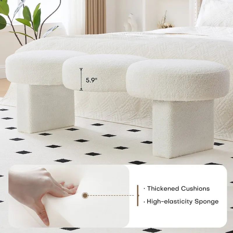 Banc de chambre rembourré en bouclette 56,3W pour entrée ou pied de lit - 56,3L x 19,7P x 17,7H