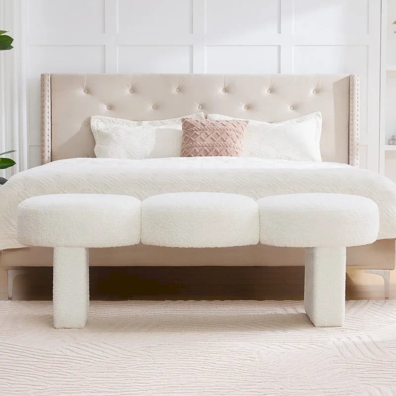 Banc de chambre rembourré en bouclette 56,3W pour entrée ou pied de lit - 56,3L x 19,7P x 17,7H