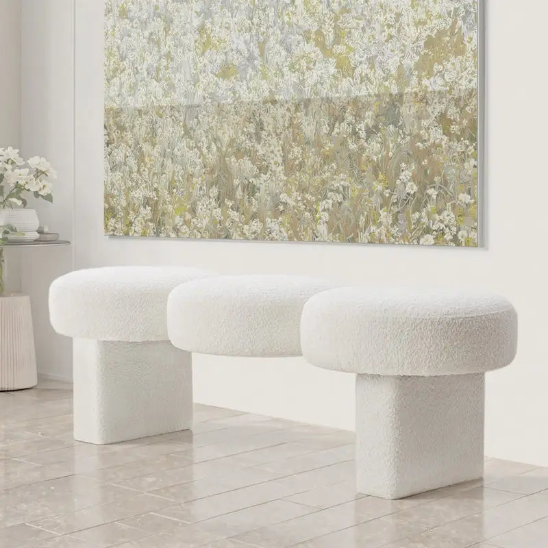 Banc de chambre rembourré en bouclette 56,3W pour entrée ou pied de lit - 56,3L x 19,7P x 17,7H