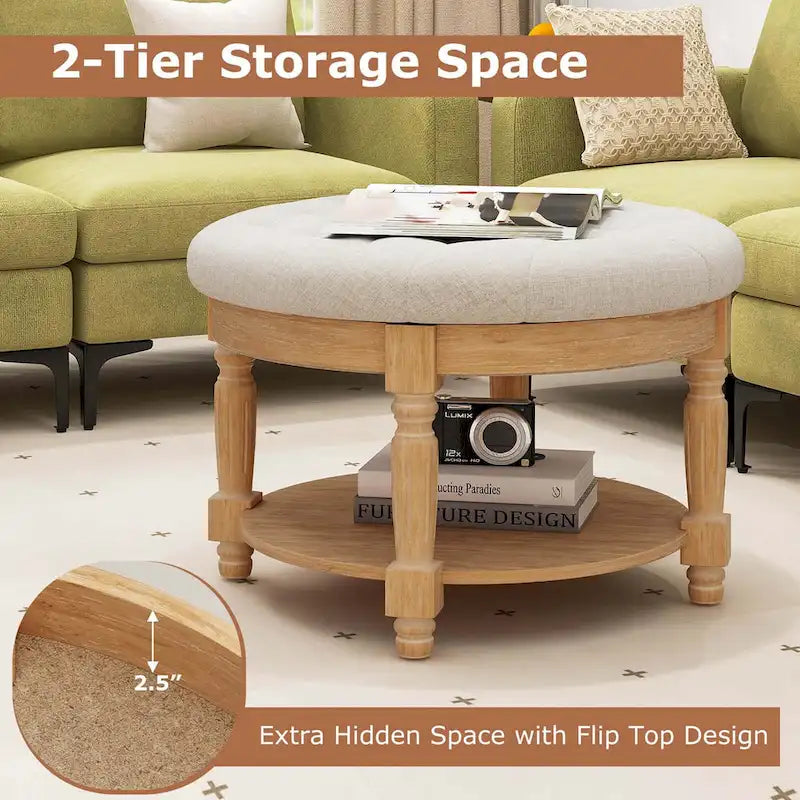 Costway 29 Grand Repose-Pieds Rond Table Basse Banc de Rangement avec