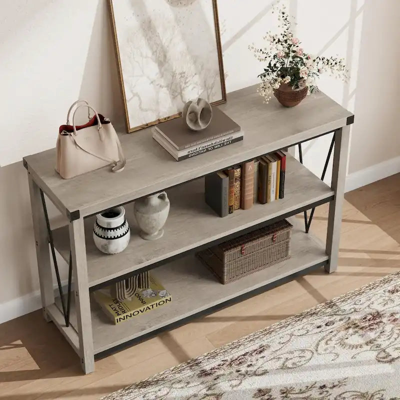 Console d'entrée de ferme, table console longue et étroite de 119 cm avec rangement