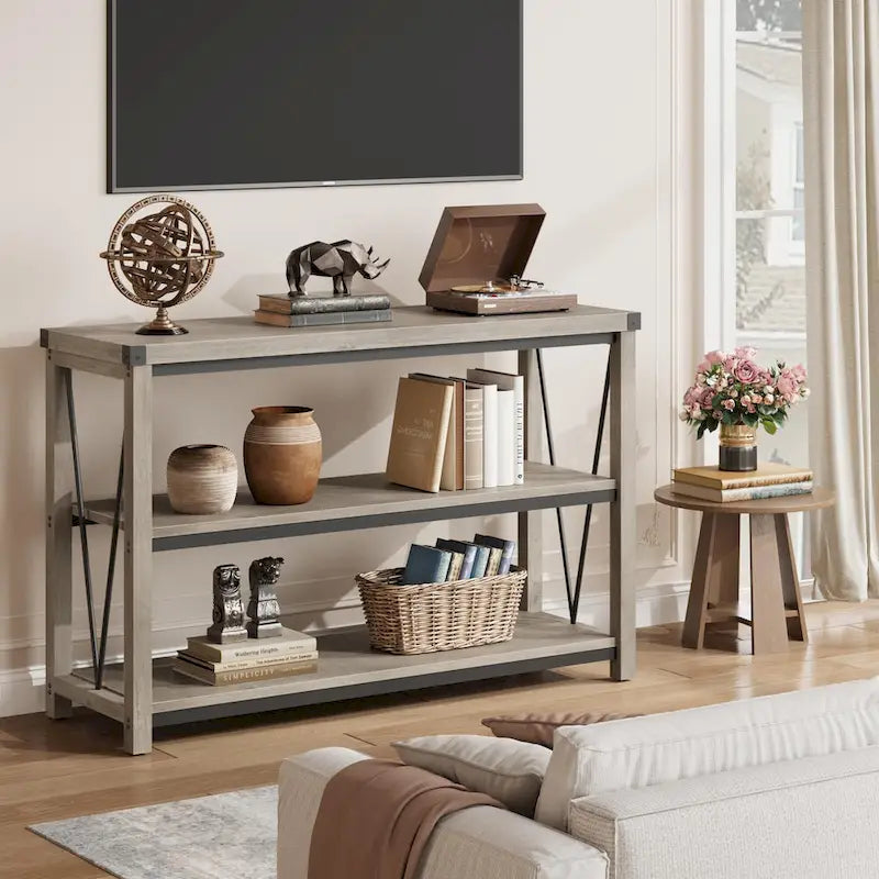 Console d'entrée de ferme, table console longue et étroite de 119 cm avec rangement