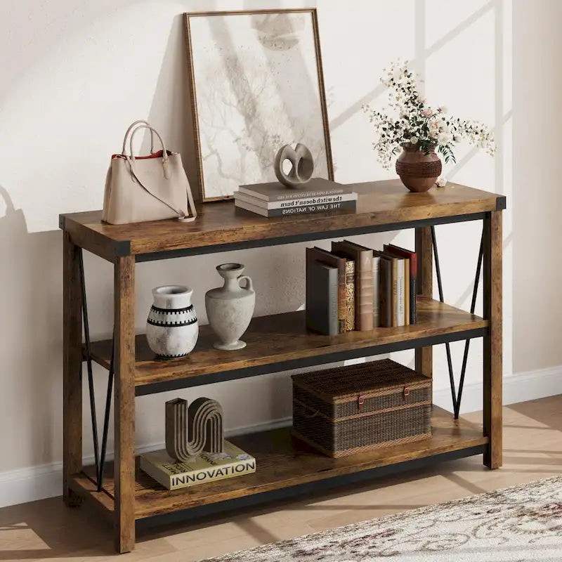 Console d'entrée de ferme, table console longue et étroite de 119 cm avec rangement